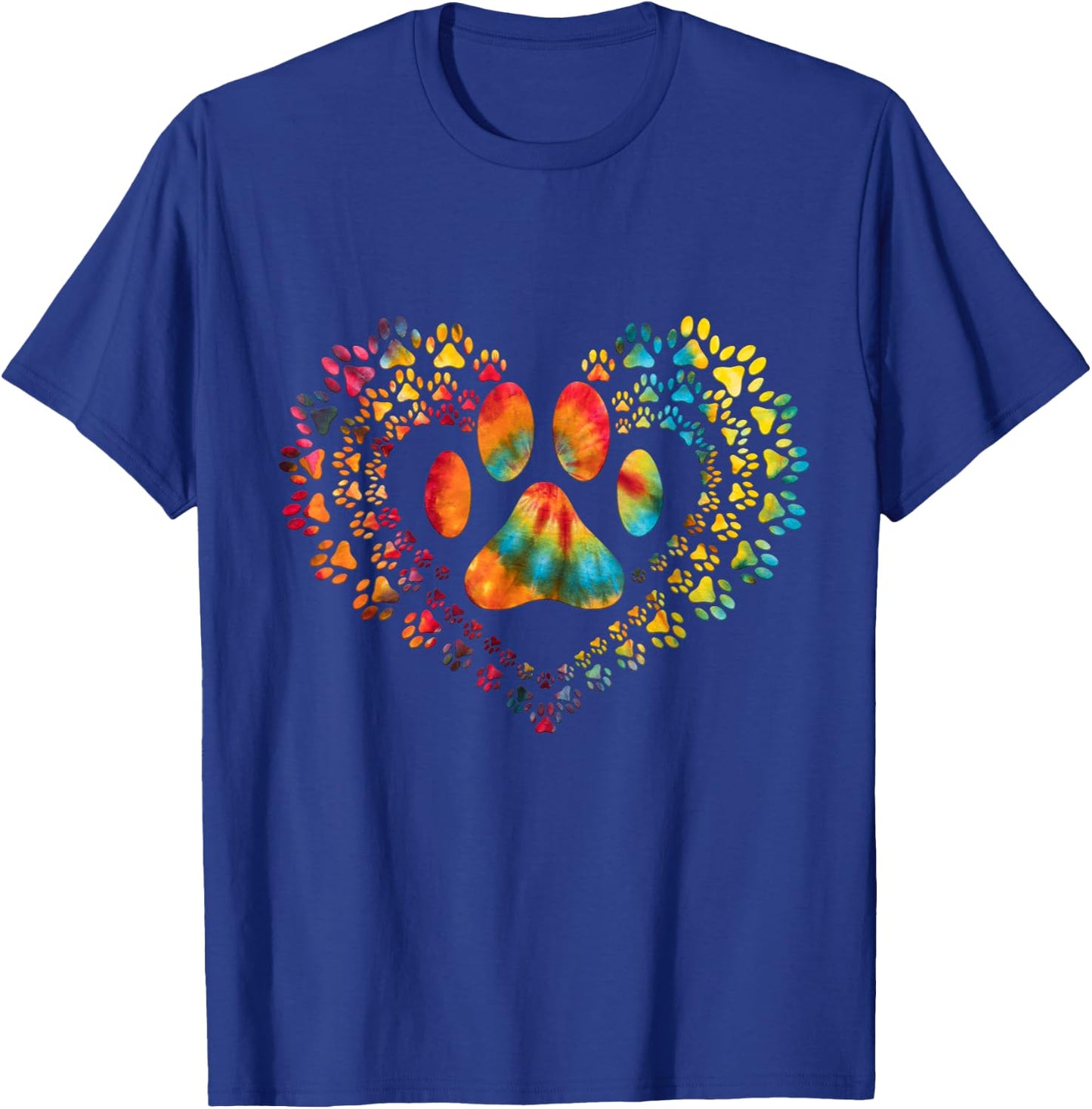 Tie Dye Love Dog Paw Print Heart Animal Lover T-Shirt - T-Shirt | Royal