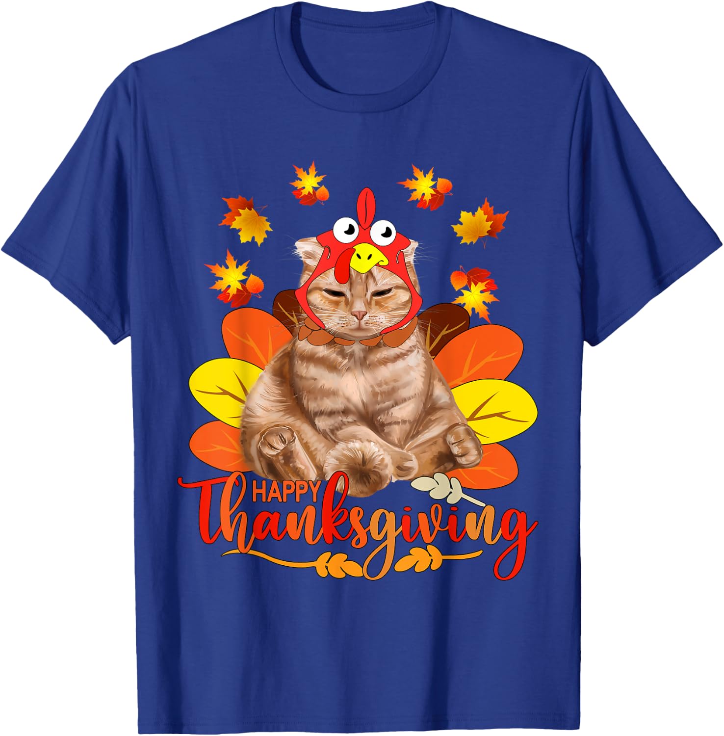 Happy Thanksgiving Cat Turkey Christmas Day T-Shirt - T-Shirt | Royal