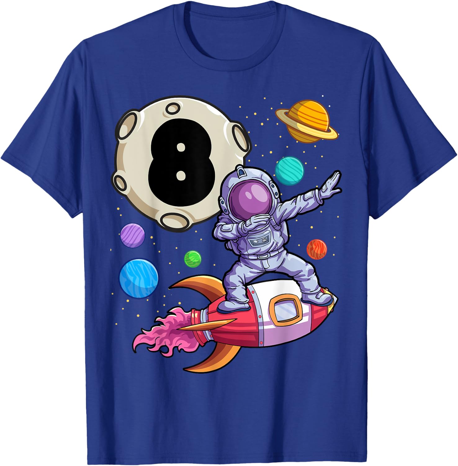 Dabbing Astronaut 8 Yrs Old Birthday Boy Space 8th Birthday T-Shirt - T-Shirt | Royal