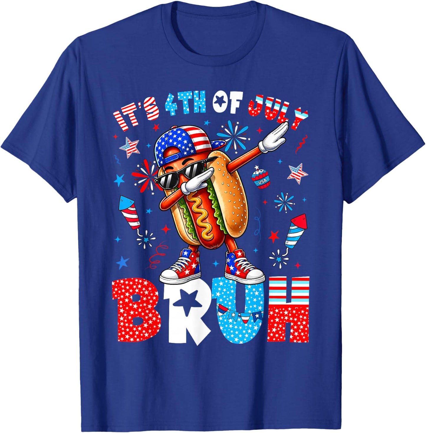 4th of July Its Fourth of July Bruh Dabbing Hotdog Boy Girl T-Shirt - T-Shirt | Royal