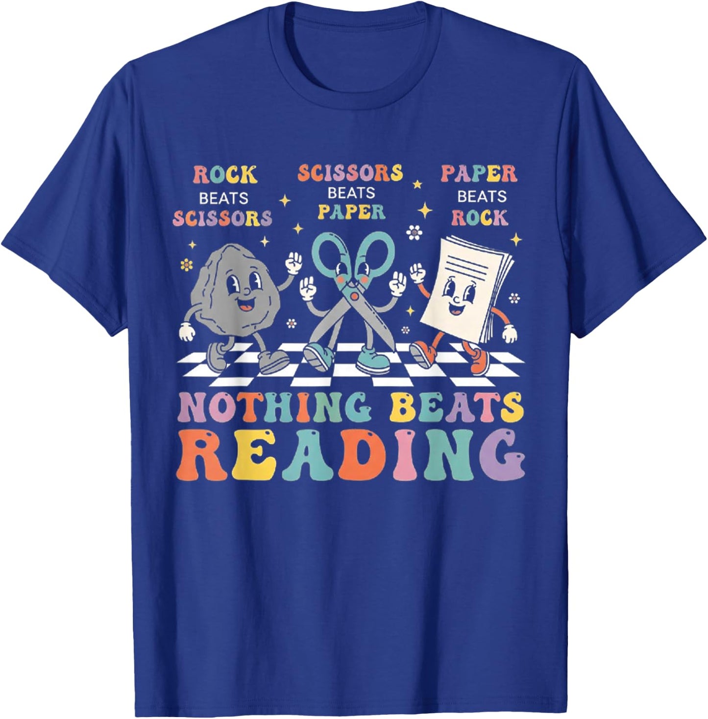 Nothing Beats Reading Rock Paper Scissors Funny Book Lover T-Shirt - T-Shirt | Royal