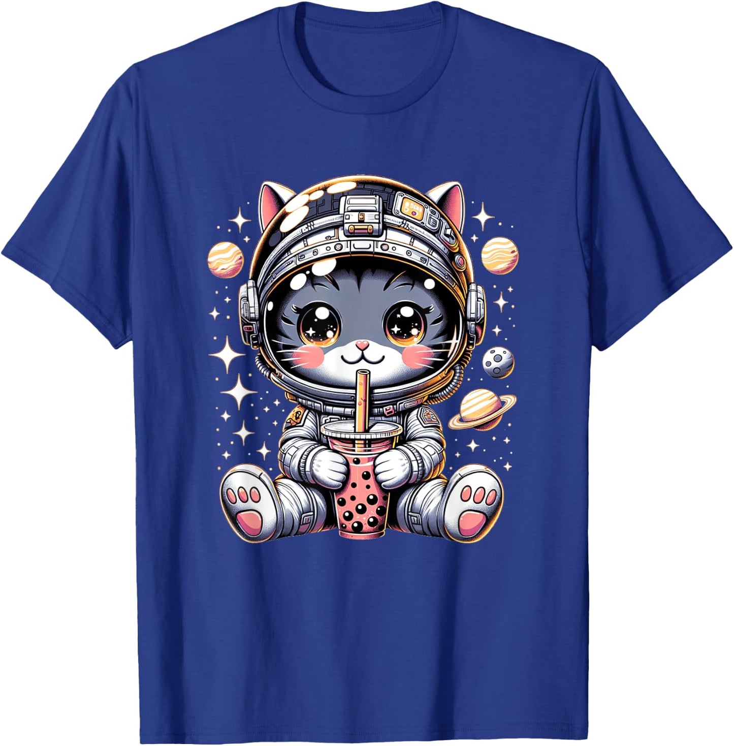 Cat in Space Kawaii Cat Girls Anime Astronaut Bubble Tea T-Shirt - T-Shirt | Royal