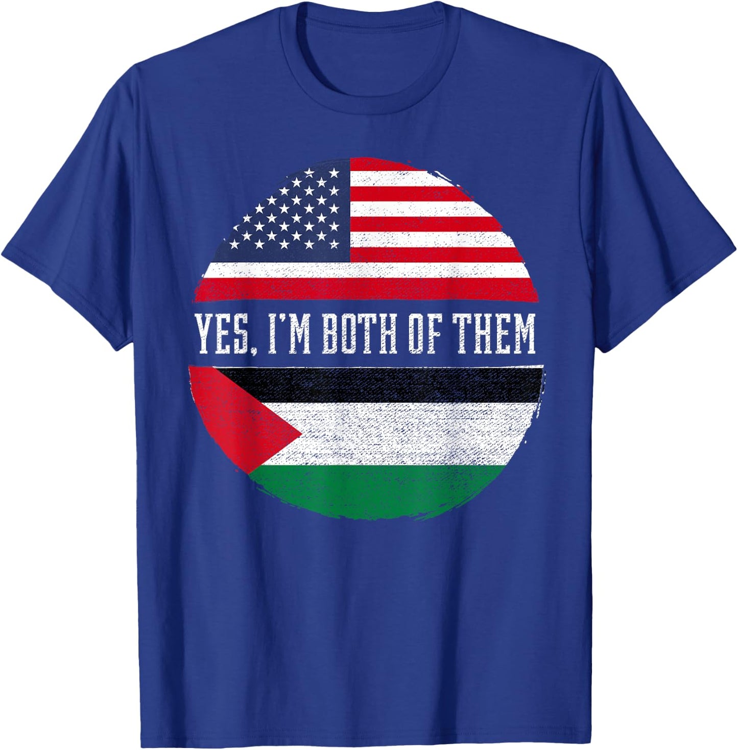 Half American Half Palestinian USA Flag Palestine Heritage Women Kids Men T-Shirt - T-Shirt | Royal