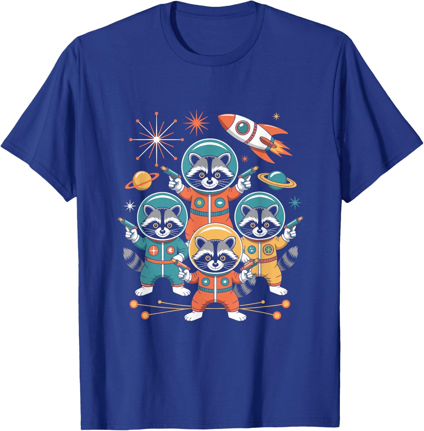 Space Raccoon Astronaut Squad Cosmic Rocket Galaxy Raccoon T-Shirt - T-Shirt | Royal