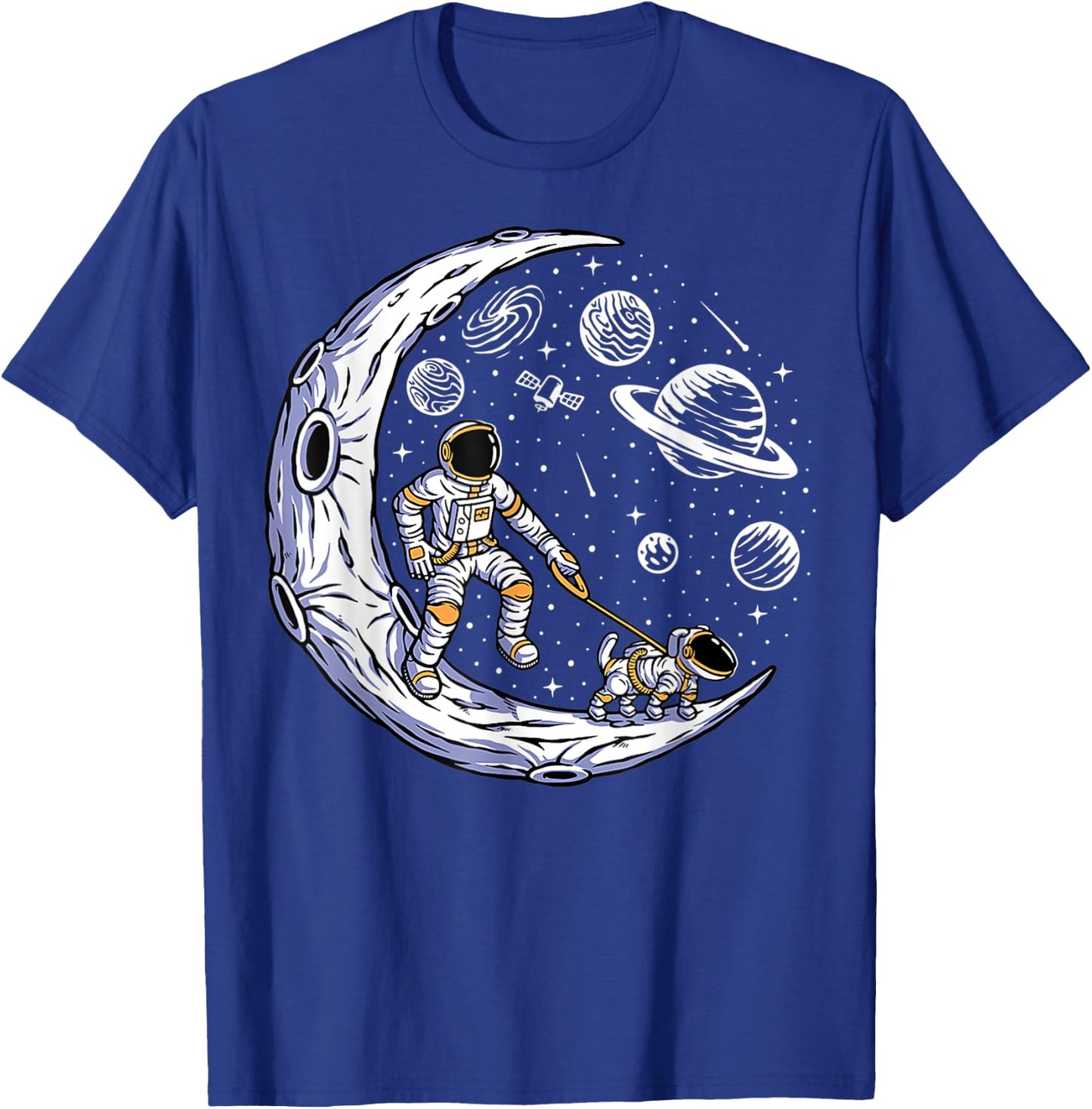 Astronaut Walking A Dog On The Moon In Space T-Shirt - T-Shirt | Royal