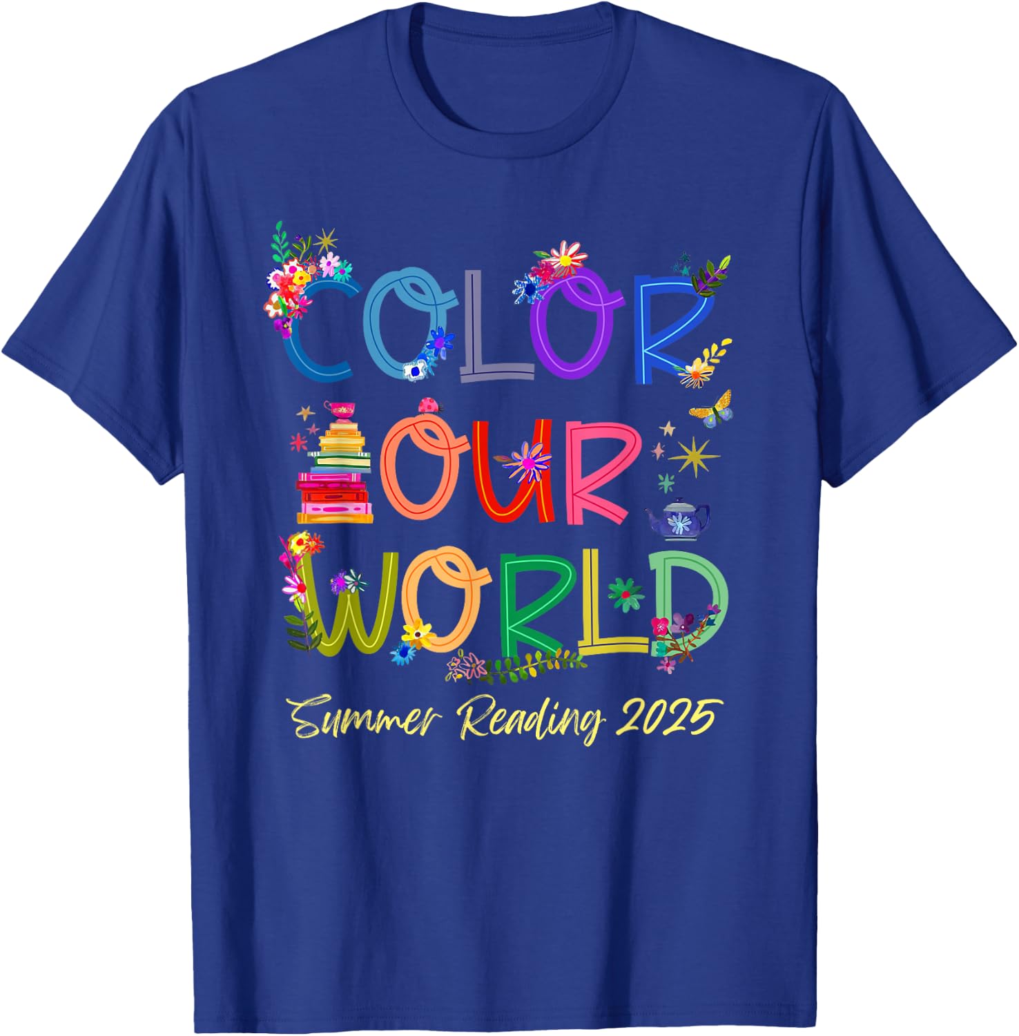 Color Our World Summer Reading 2025 Boho Wildflower Book T-Shirt - T-Shirt | Royal