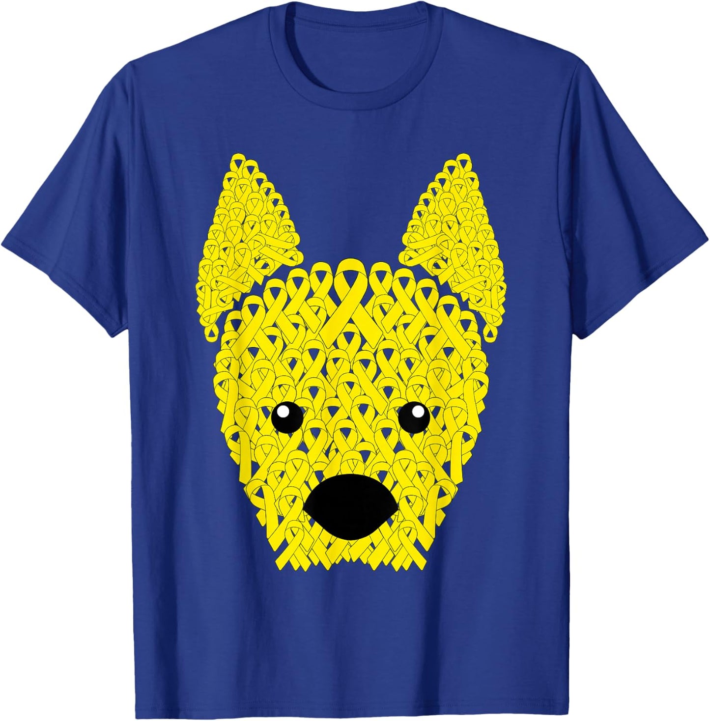 Yellow Ribbon Dog Face Sarcoma Bone Cancer Awareness Warrior T-Shirt - T-Shirt | Royal