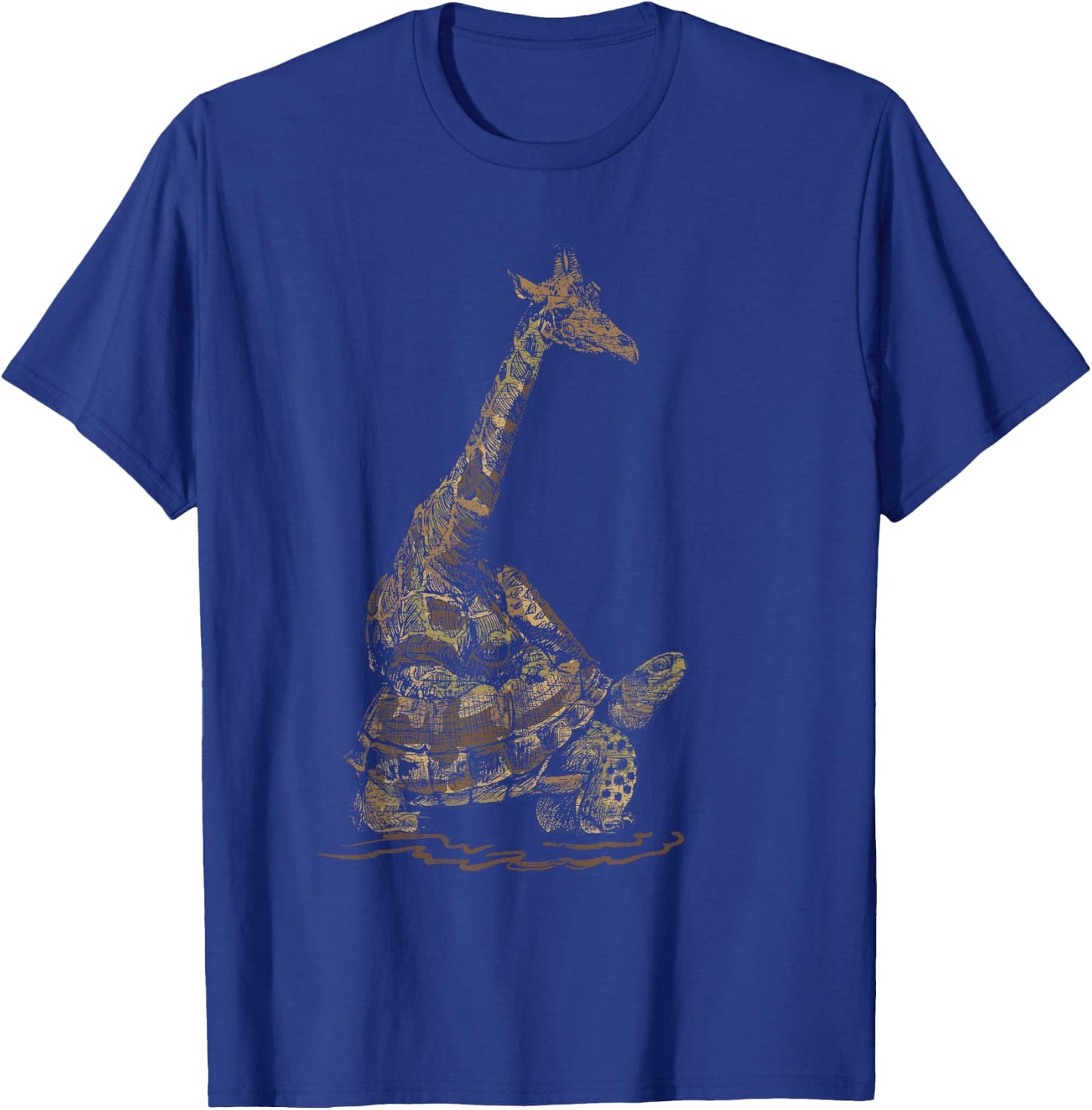 Turtle Riding Zoo Keeper Gift Vintage Giraffe T-Shirt - T-Shirt | Royal