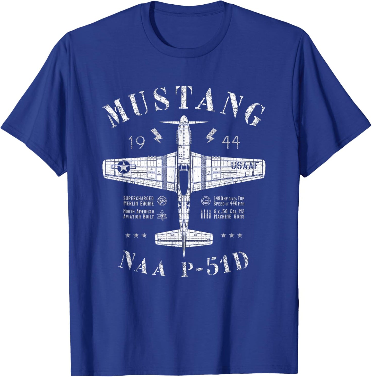 P-51 Mustang WW2 North American P51 D Vintage Fighter Plane T-Shirt - T-Shirt | Royal