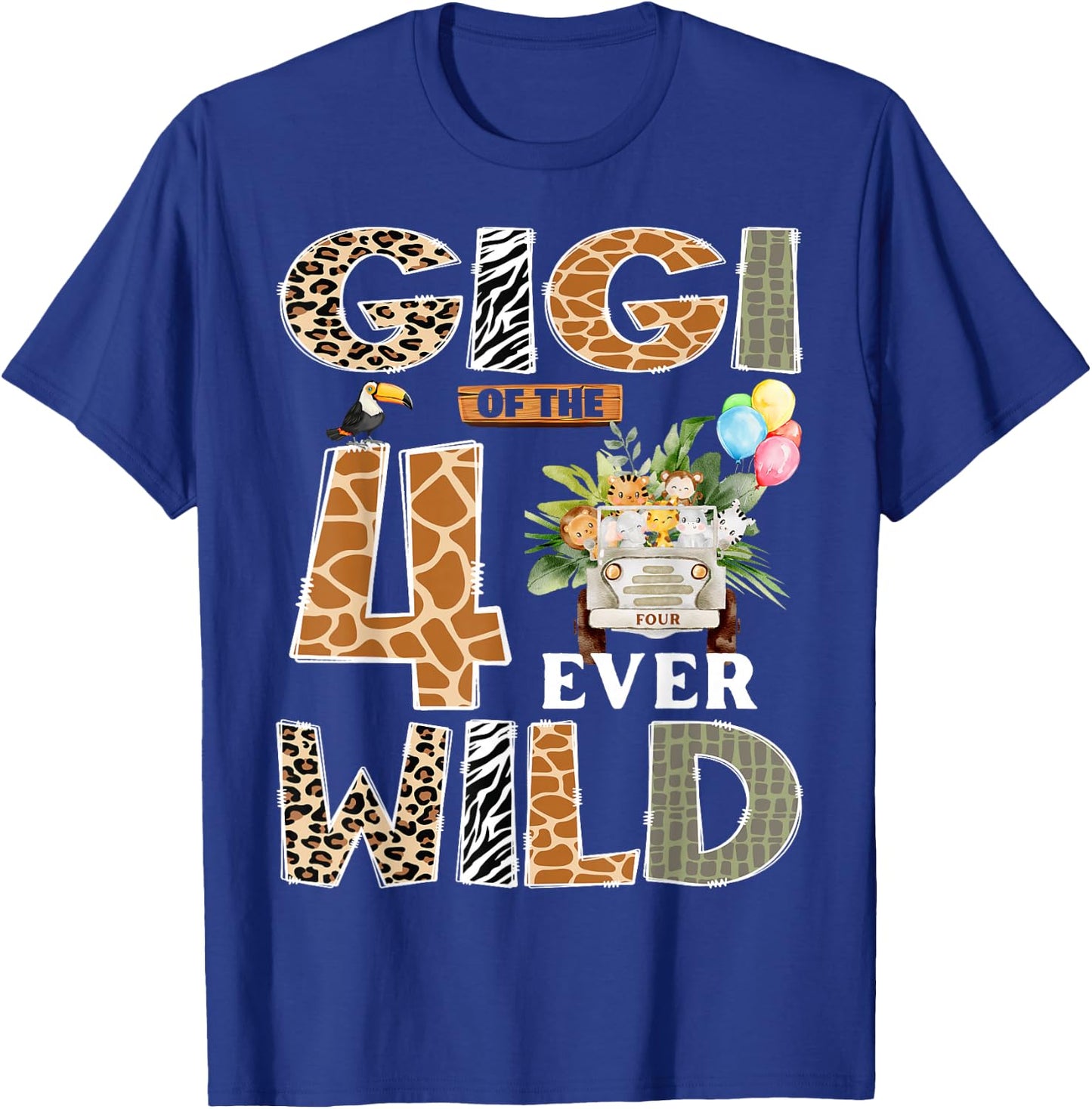 Gigi of The Four Ever Wild Safari 4th Birthday Boy Matching T-Shirt - T-Shirt | Royal