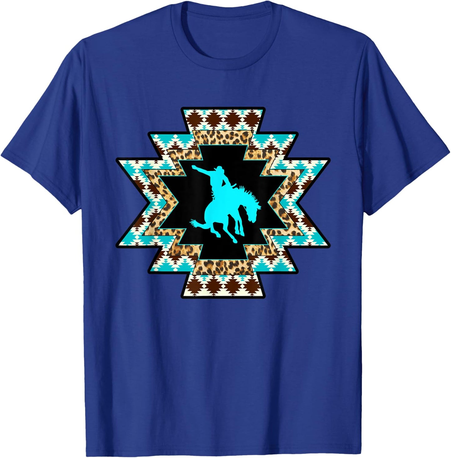 Cowgirl Rodeo Girl Horse Girl Serape Aztec print Turquoise T-Shirt - T-Shirt | Royal