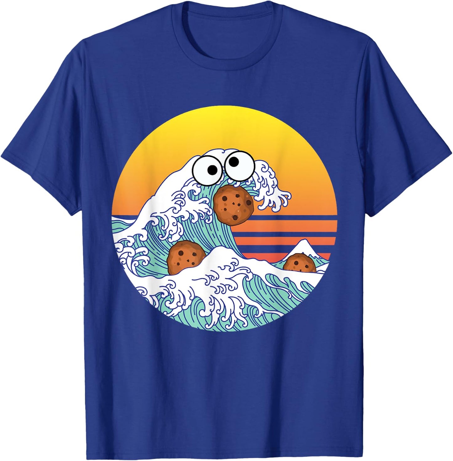 Retro Great Wave Monster Eating Cookies Funny Cookie Wave T-Shirt - T-Shirt | Royal
