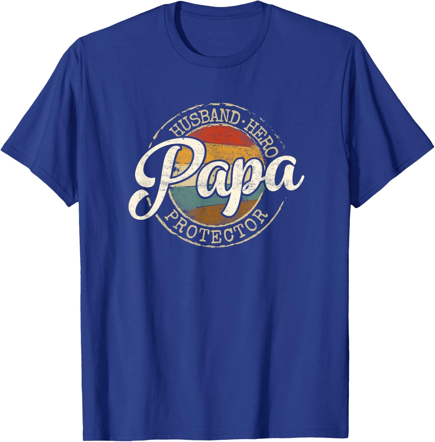 Husband Hero Papa Protector Vintage Stamp Fathers Day Dad T-Shirt - T-Shirt | Royal