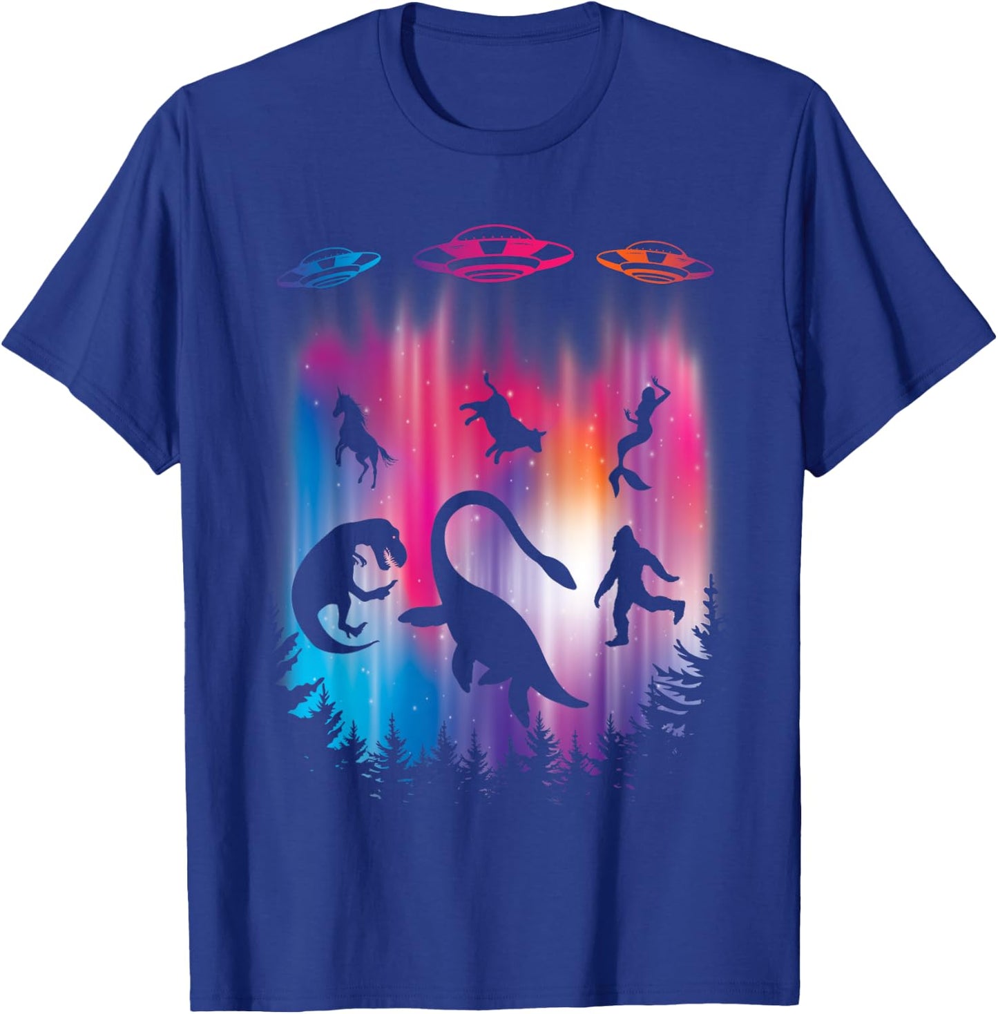 Alien Abduction T-Rex Loch Ness Bigfoot Funny UFO T-Shirt - T-Shirt | Royal