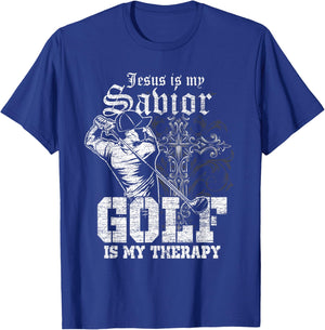 Jesus Is My Savior Golf Is My Therapy Jesus T-Shirt - T-Shirt | Royal