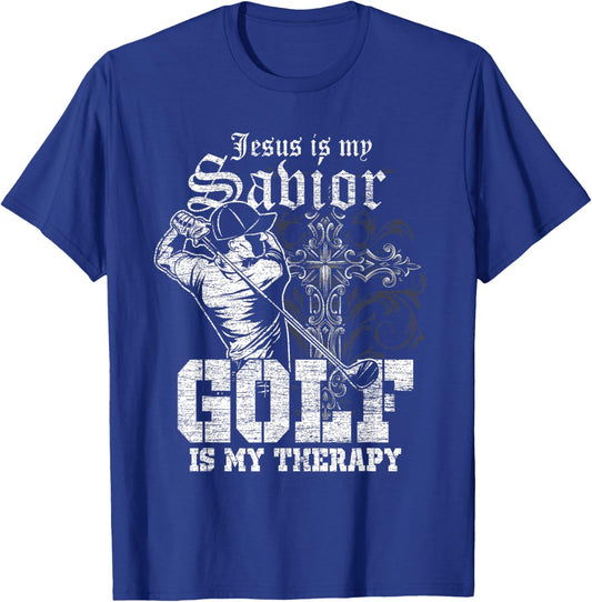 Jesus Is My Savior Golf Is My Therapy Jesus T-Shirt - T-Shirt | Royal