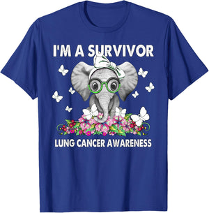 Elephant I’m a Survivor Lung Cancer Awareness T-Shirt - T-Shirt | Royal