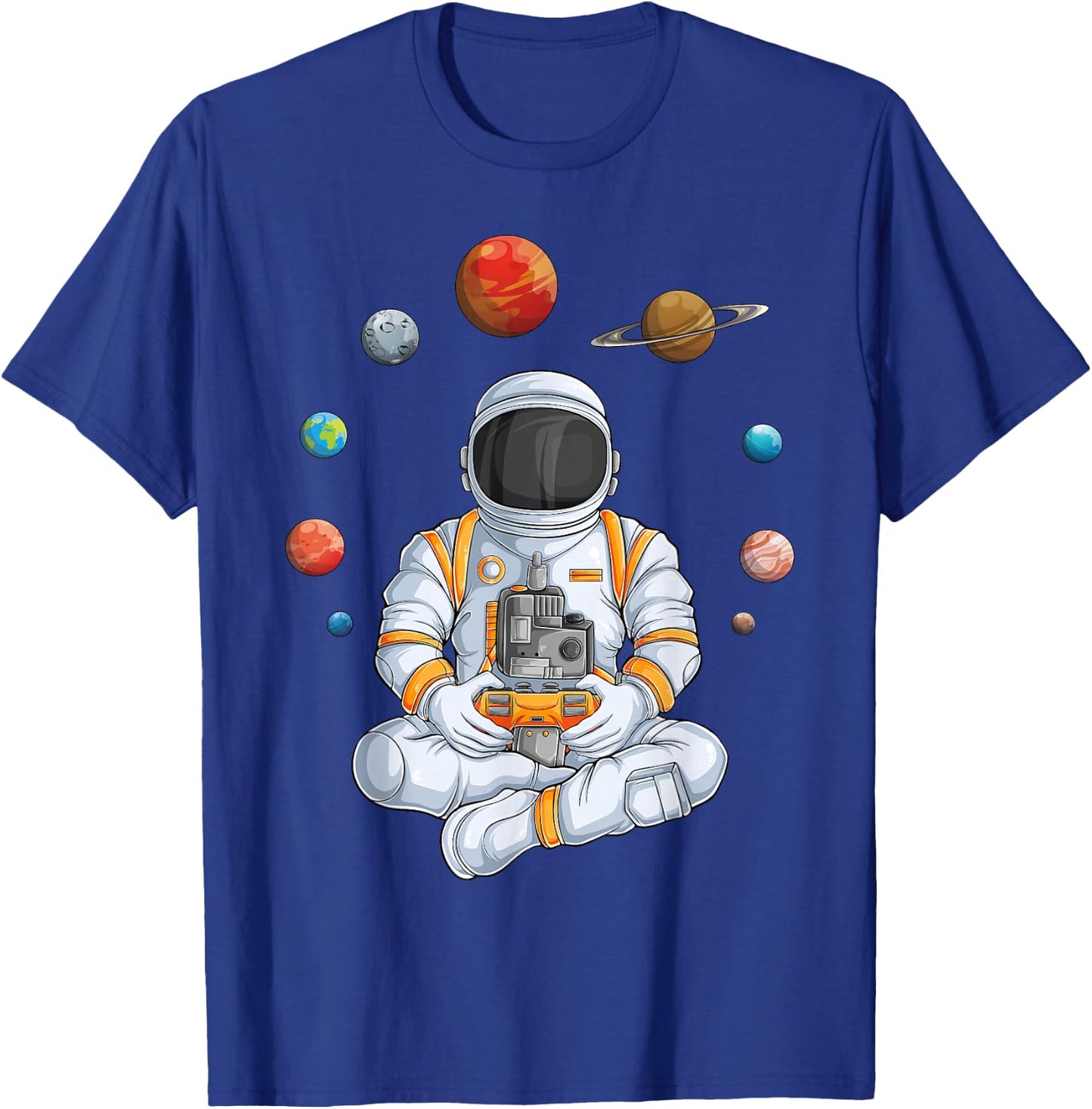 Astronaut Gamer Outer Space Men Gaming Solar System Planets T-Shirt - T-Shirt | Royal