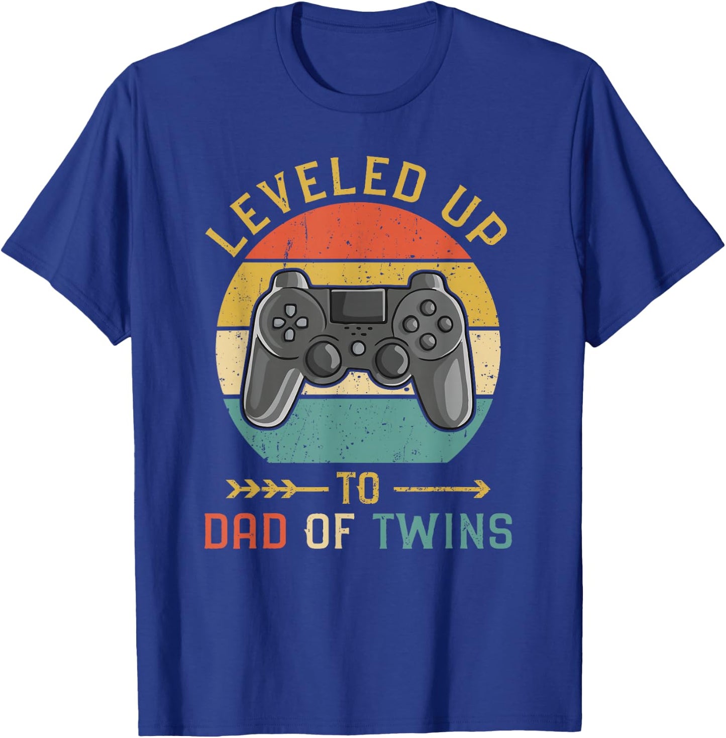 Vintage Level Up to Dad of Twins Gamer Gift T-Shirt - T-Shirt | Royal