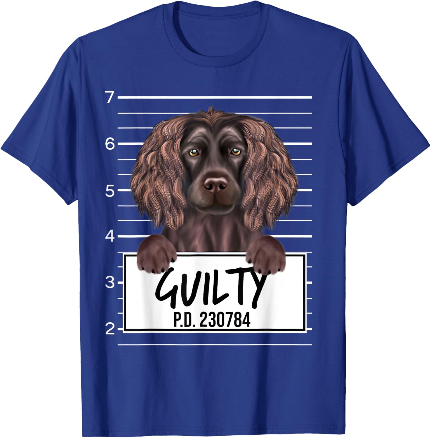 Funny Boykin Spaniel Mugshot Guilty Dog T-Shirt - T-Shirt | Royal