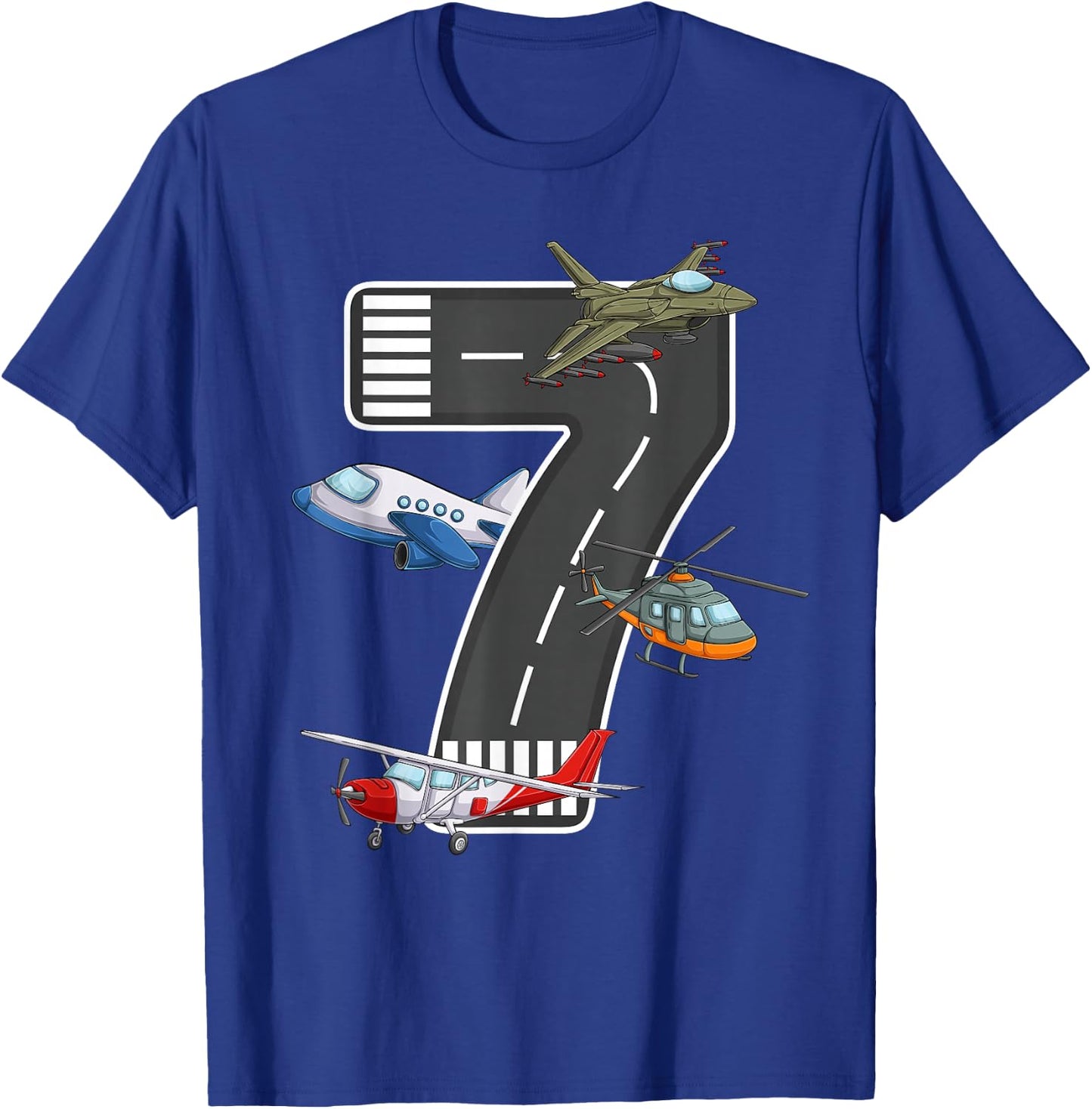 Little Pilot 7th Birthday Party 7 Seven Year Old Airplane T-Shirt - T-Shirt | Royal