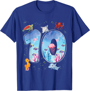 10th Birthday Party Ocean 10 Year Old Sea Fish Aquarium Boy T-Shirt - T-Shirt | Royal
