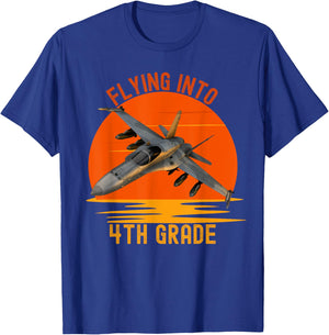 Flying Into 4th Grade Boys Back To School Jet Graphic T-Shirt - T-Shirt | Royal