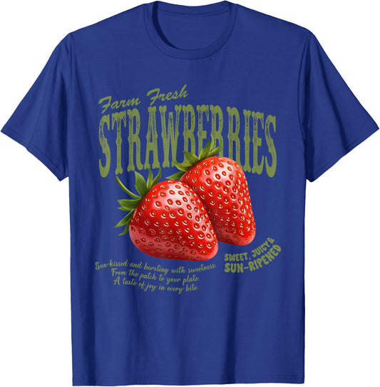 Farm Fresh Strawberries Retro Farmer Market Summer Lover T-Shirt - T-Shirt | Royal