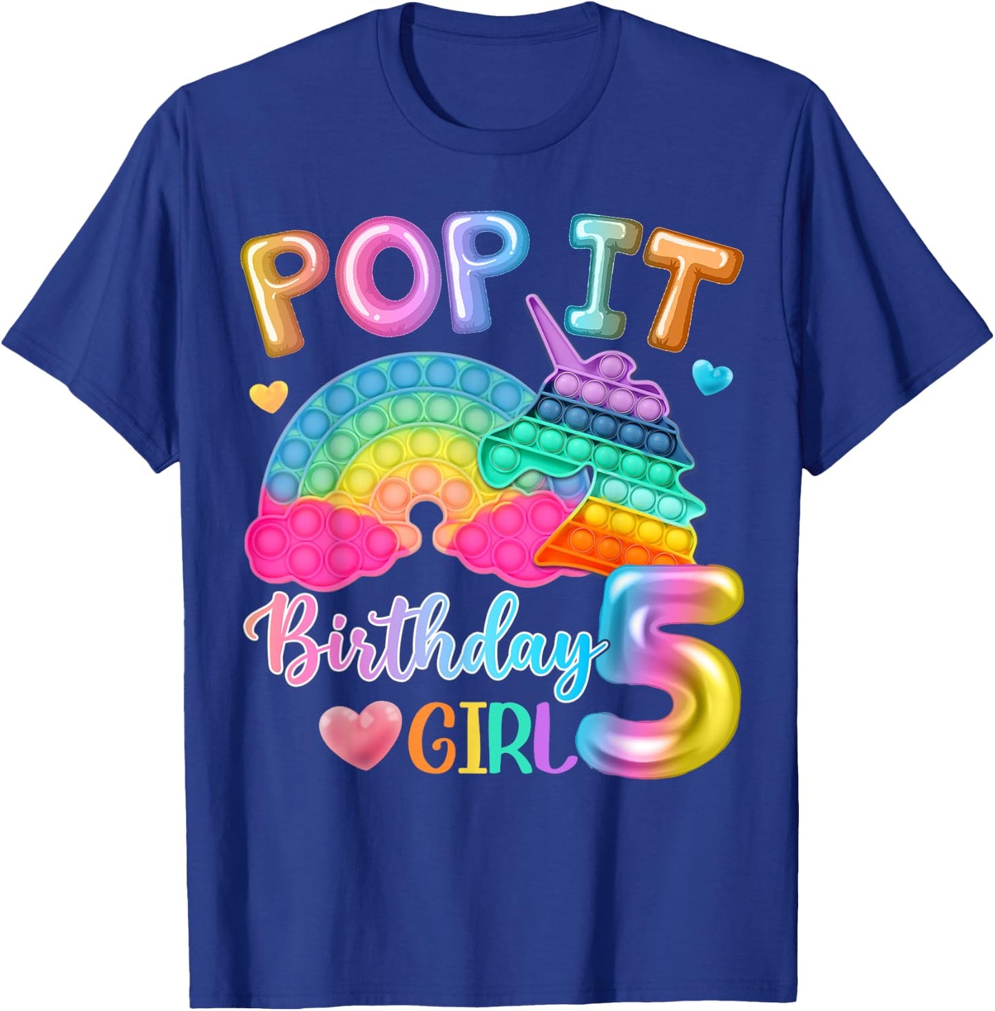 Kids Pop It Birthday Girl 5 for 5yr Old Girls Unicorn Party T-Shirt - T-Shirt | Royal