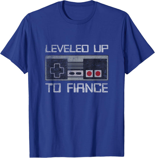 Leveled up to Fiance Newly Engaged Just Engaged Couple T-Shirt - T-Shirt | Royal