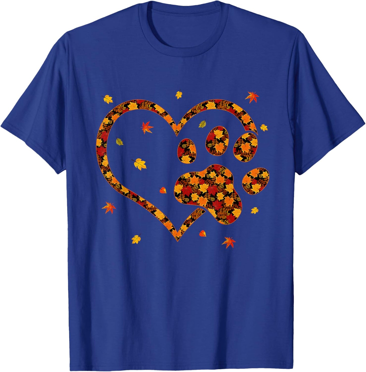 Hello Fall Autumn Leaf Dog & Cat Paw Print Pets Kitten Owner Women Kids T-Shirt - T-Shirt | Royal