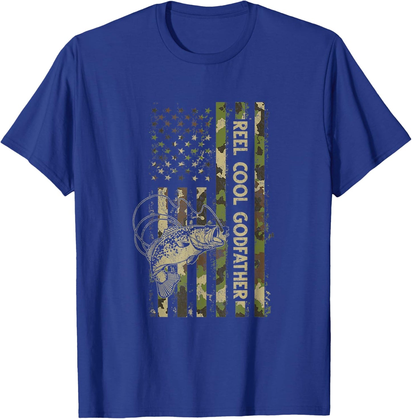 Reel Cool Godfather Matching Family Funny American Flag Women Men T-Shirt - T-Shirt | Royal