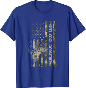 Reel Cool Godfather Matching Family Funny American Flag Women Men T-Shirt - T-Shirt | Royal