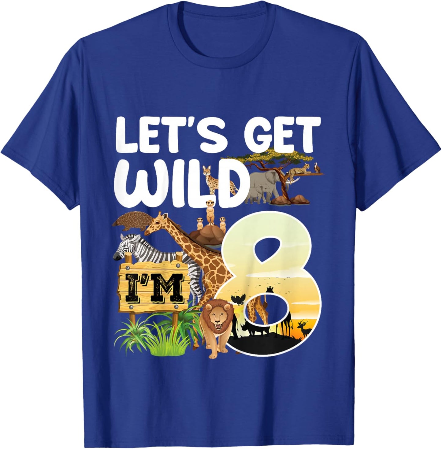 8 Year Old Zoo Birthday Safari Jungle Animal 8th B-day T-Shirt - T-Shirt | Royal