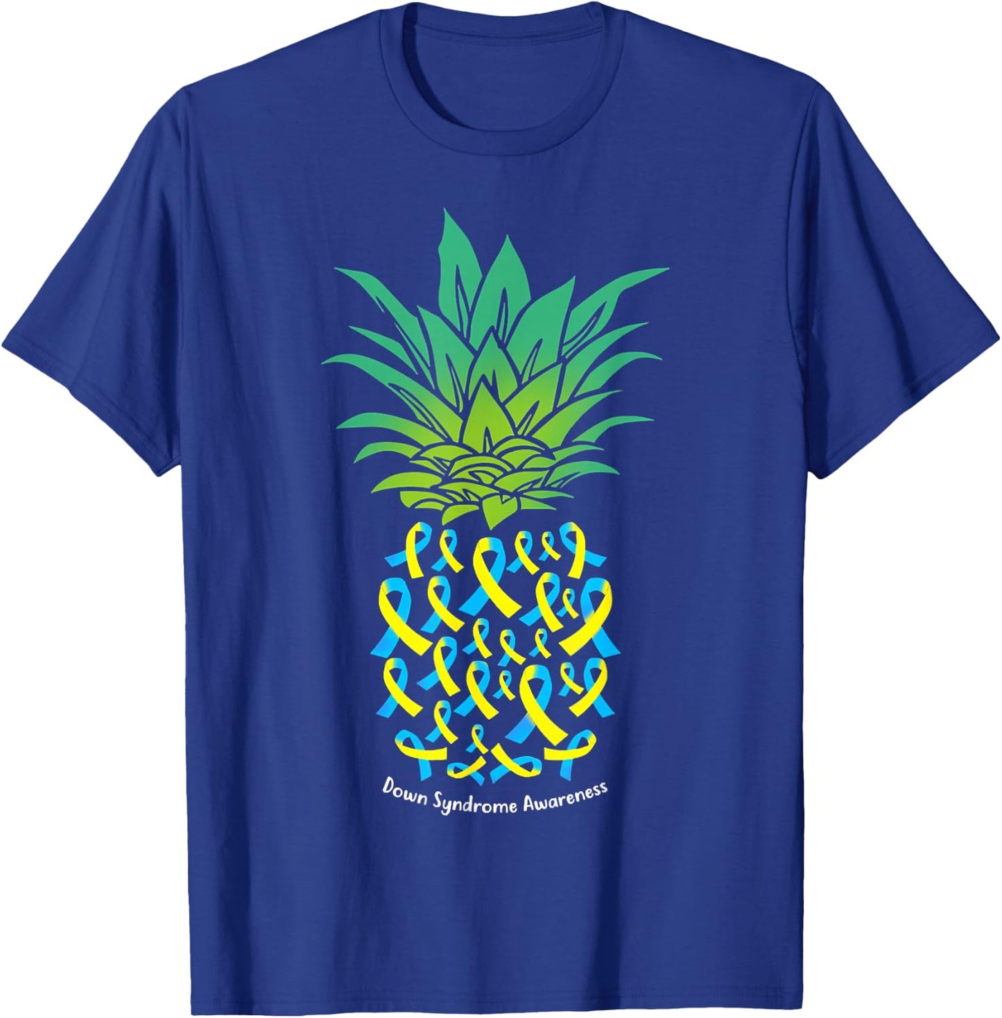 Pineapple Down Syndrome Awareness Tribe 21 Gold Blue Ribbon T-Shirt - T-Shirt | Royal