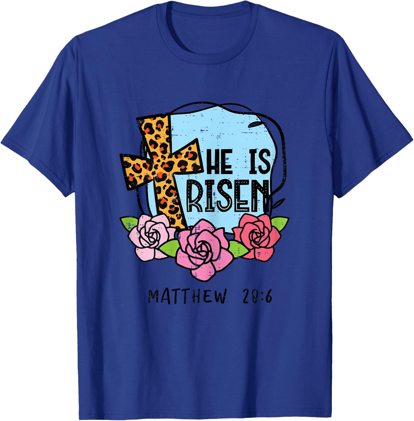 Leopard Cross He Is Risen Easter Jesus Religious Women T-Shirt - T-Shirt | Royal
