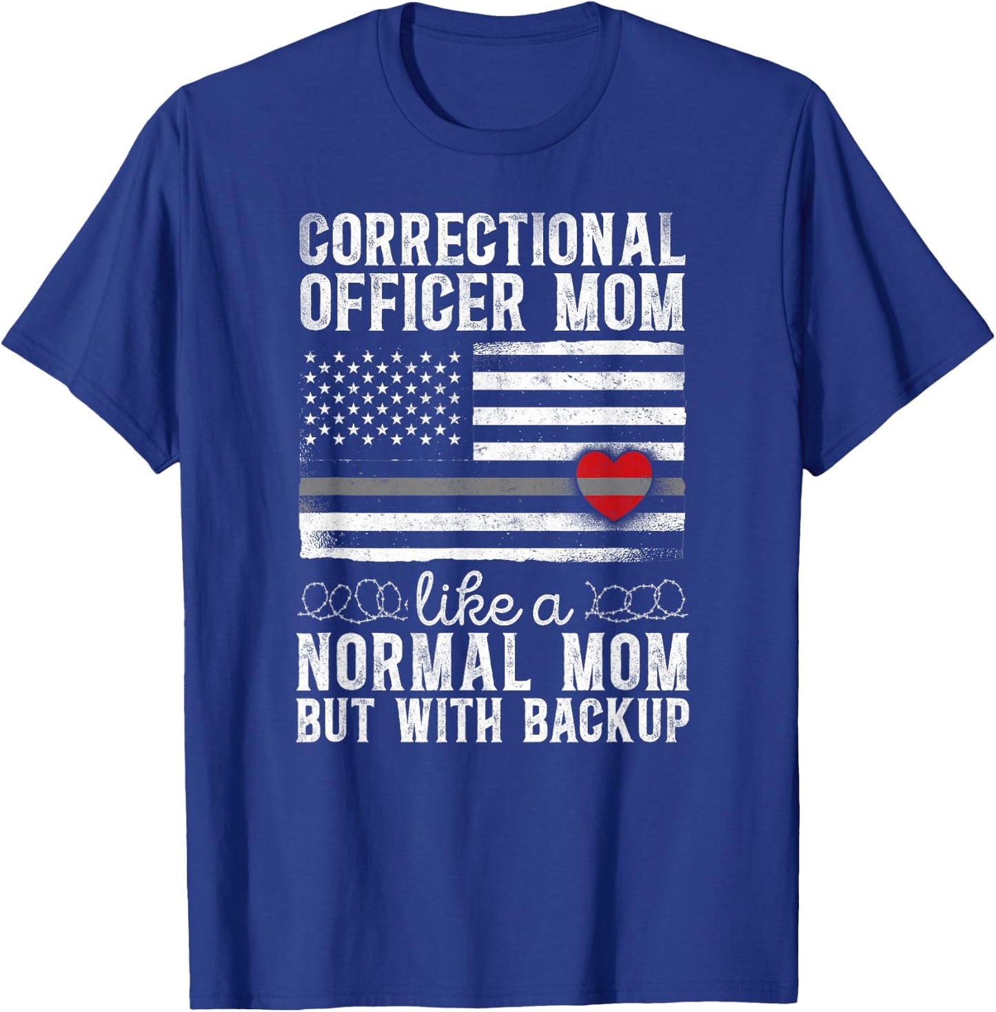 Correctional Officer Mom Mother Heart American Flag T-Shirt - T-Shirt | Royal