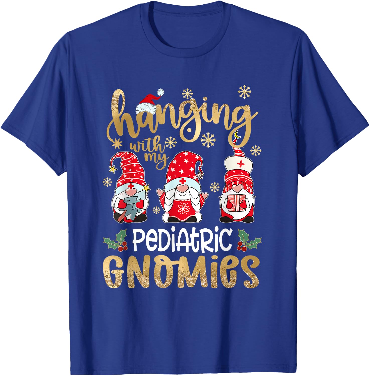 Hanging With My Pediatric Gnomies Nurse Christmas Santa Hat T-Shirt - T-Shirt | Royal