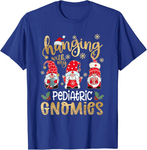 Hanging With My Pediatric Gnomies Nurse Christmas Santa Hat T-Shirt - T-Shirt | Royal