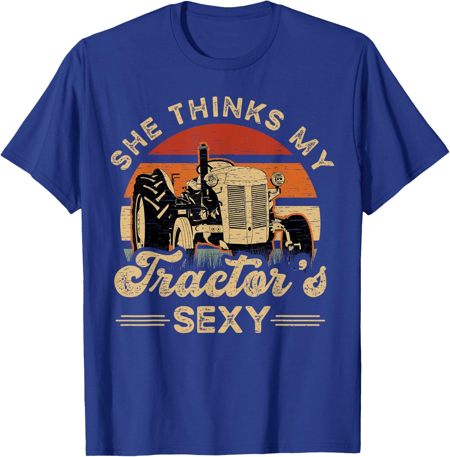 She Think My Tractor's Sexy Farmer - Black, Small - Women's Casual Modern - Short Sleeve - - Polyester 100% - Funny Farmer Motive, Animal Pattern T-Shirt - T-Shirt | Royal