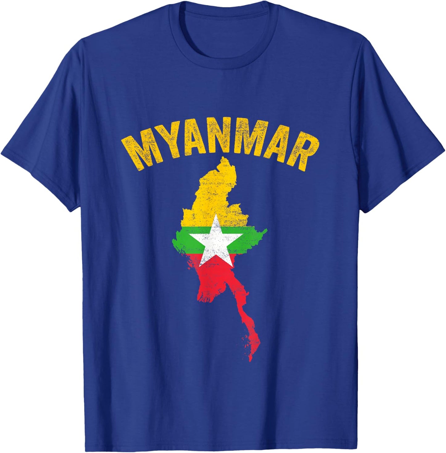 Distressed Retro Myanmar Flag Myanmar Map Patriotic T-Shirt - T-Shirt | Royal