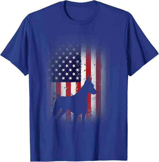 Funny Doberman Pinscher Art Women Doberman US Flag T-Shirt - T-Shirt | Royal
