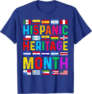 Hispanic Heritage Month National Latino Countries Flags T-Shirt - T-Shirt | Royal