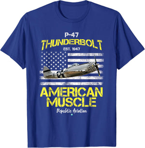 P-47 Thunderbolt WWII Airplane American Muscle Gift T-Shirt - T-Shirt | Royal