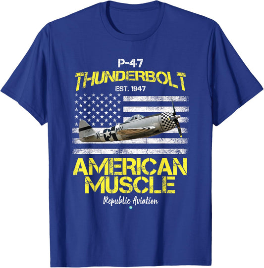 P-47 Thunderbolt WWII Airplane American Muscle Gift T-Shirt - T-Shirt | Royal