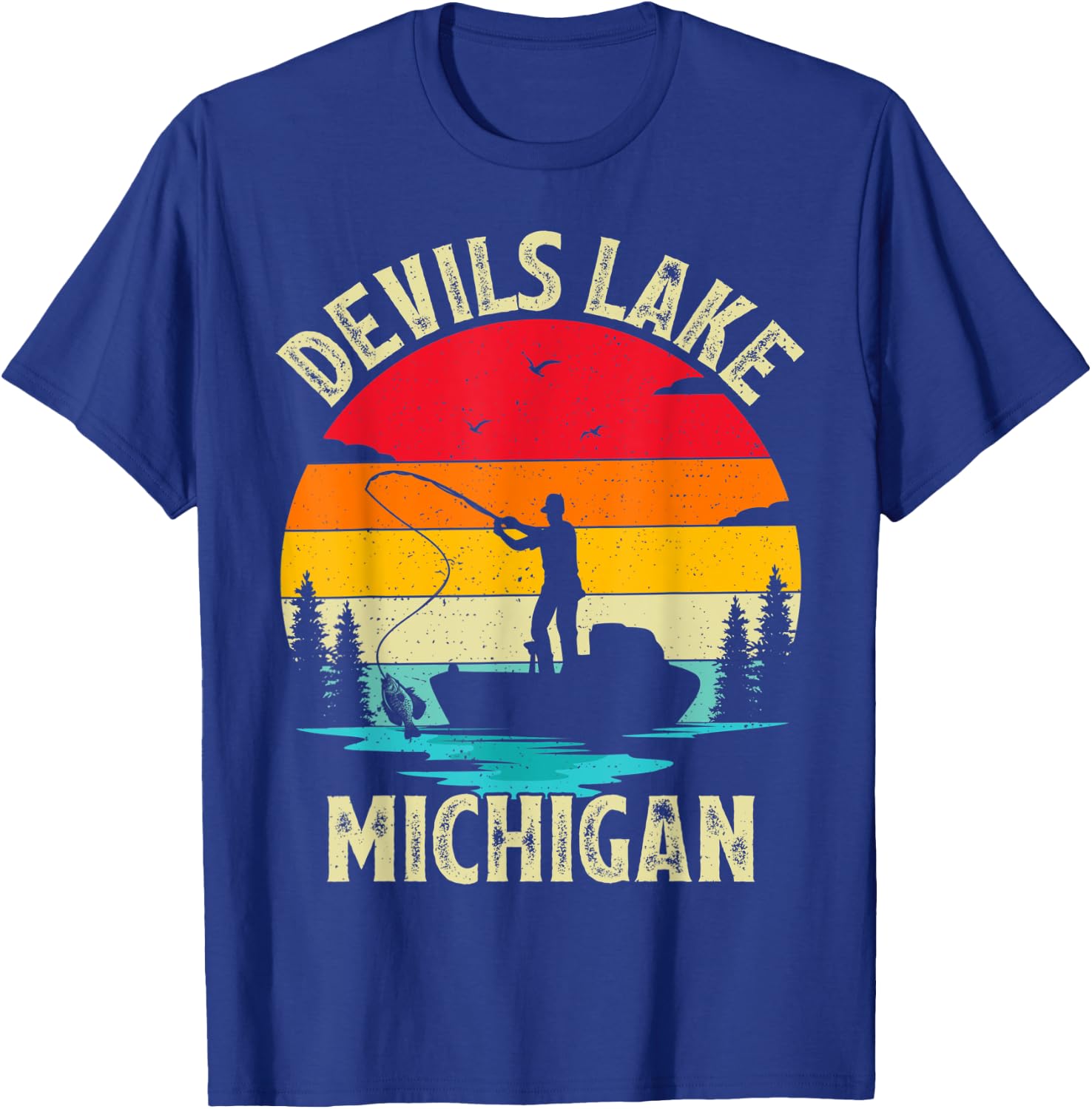 Summer Vacation Fishing Vintage Retro Michigan Devils Lake Women Kids T-Shirt - T-Shirt | Royal
