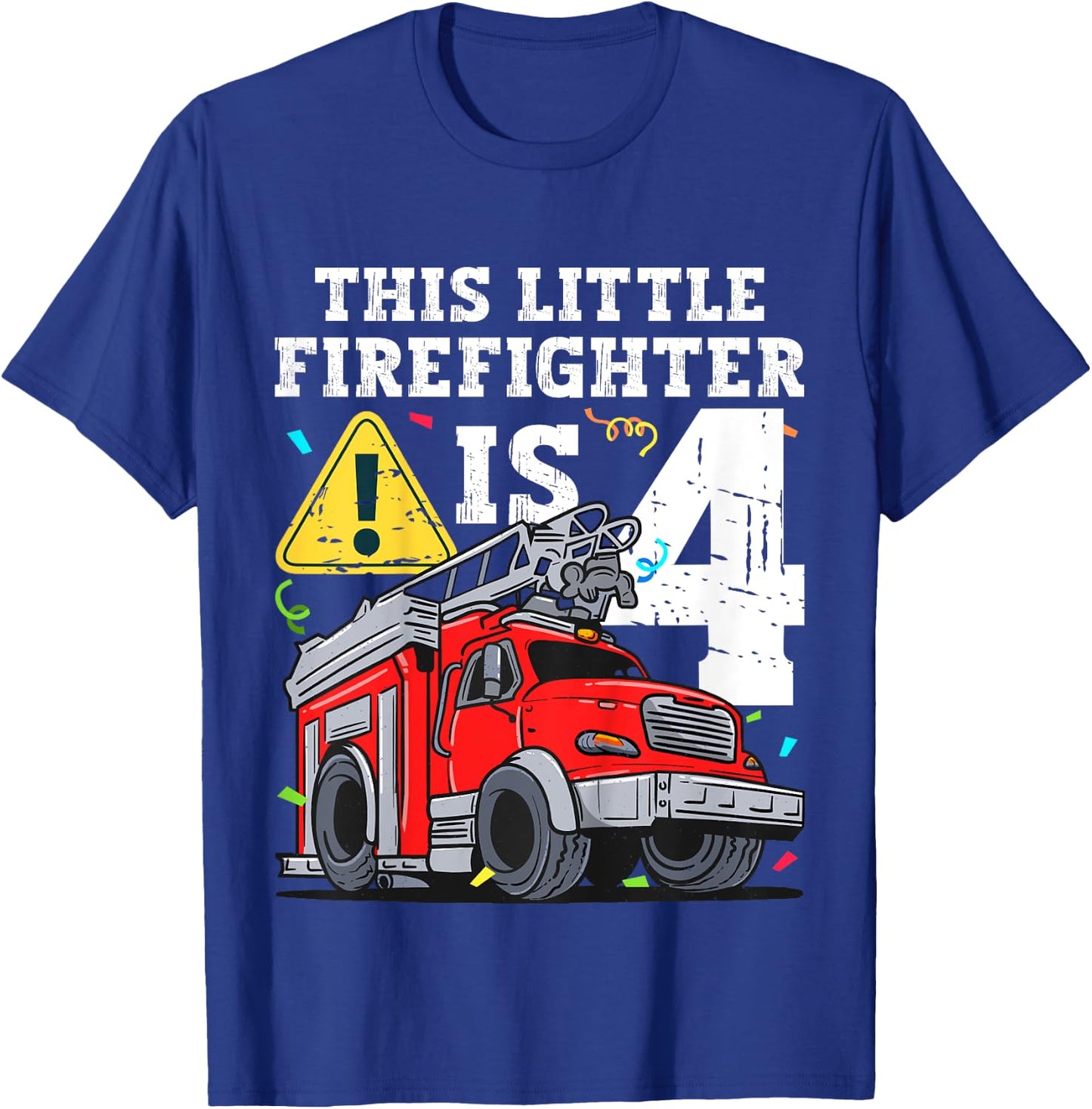 Kids Fire Truck 4 Year Old Firefighter 4th Birthday Toddler Boy T-Shirt - T-Shirt | Royal