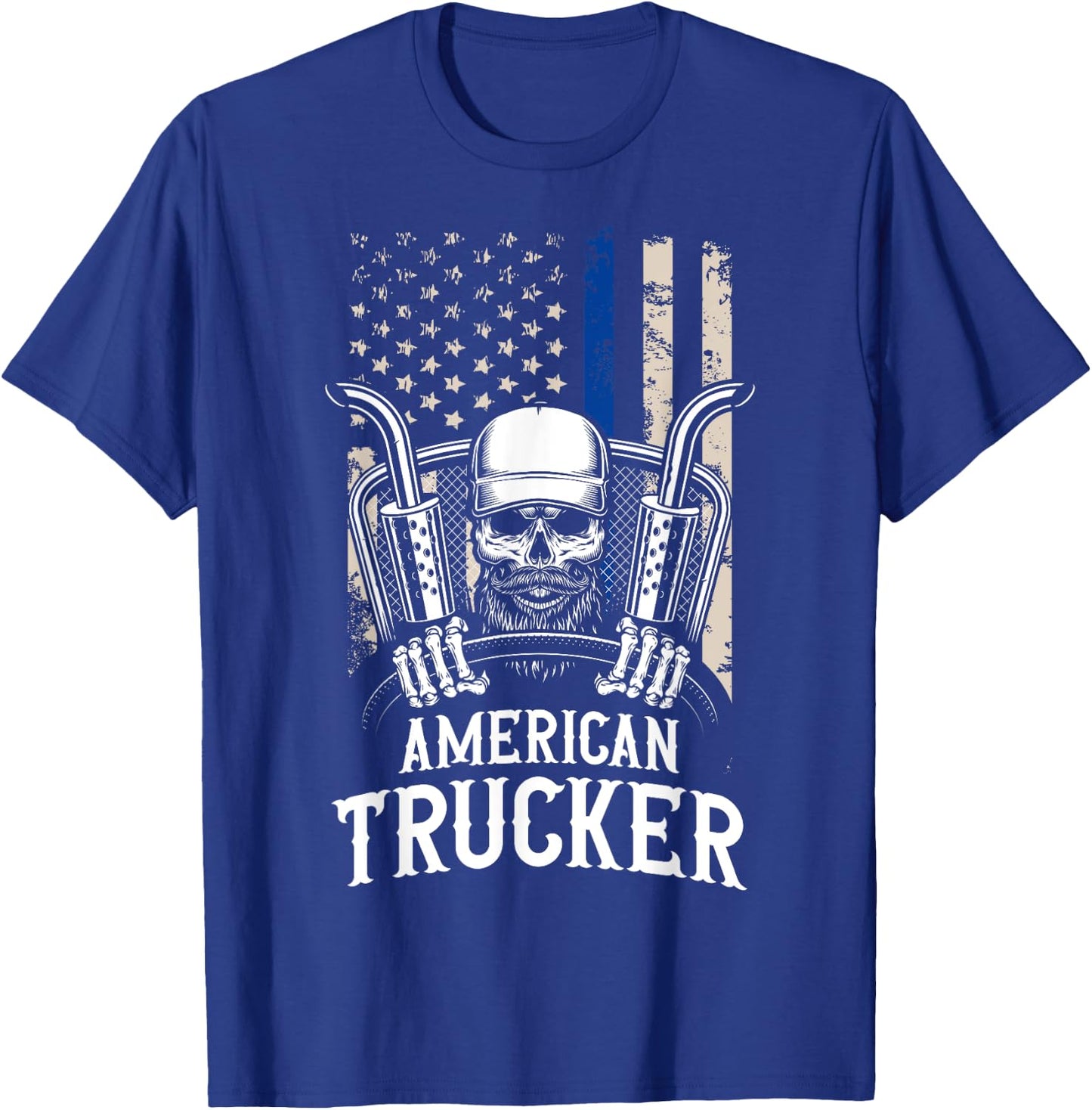 American Trucker for Patriotic Truck Driver T-Shirt - T-Shirt | Royal