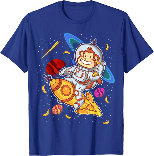 Astronaut Monkey Space Rocket Cute Funny Kids Boys Girls T-Shirt - T-Shirt | Royal
