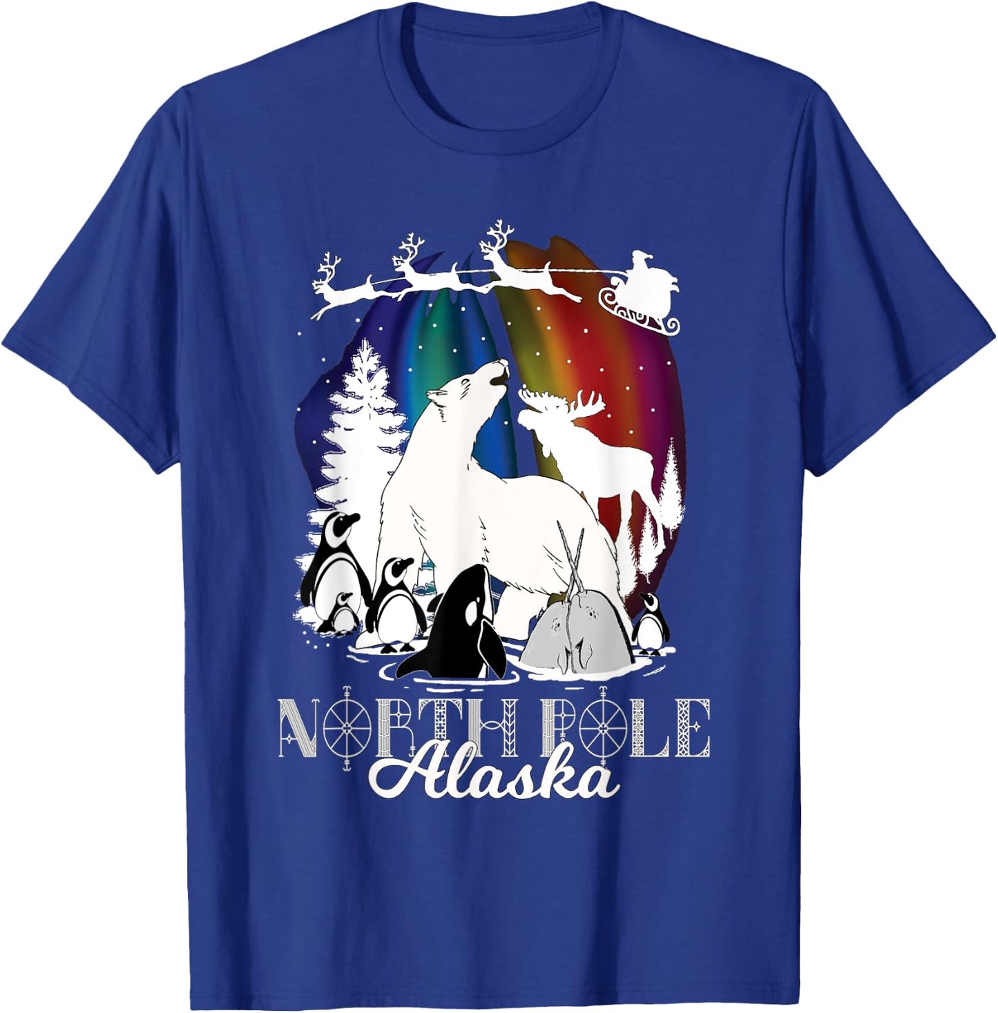 North Pole Alaska Aurora Borealis Christmas Town Wildlife T-Shirt - T-Shirt | Royal